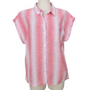 Dash Red White Cotton Stripe Blouse Coastal Beachy Western Roomy Top Size XL